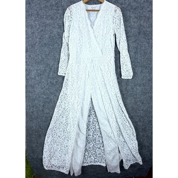VENUS Pants - Venus Jumpsuit Dress Womens Large White Lace Bridal Festival Duster Skirt Boho